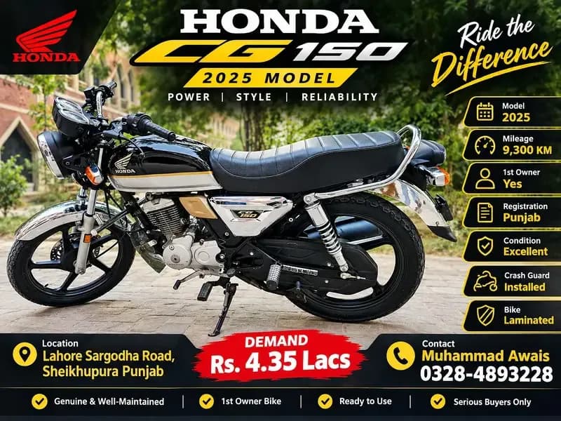 Honda CG 150 – 2025 Model | Excellent Condition | 1st Owner